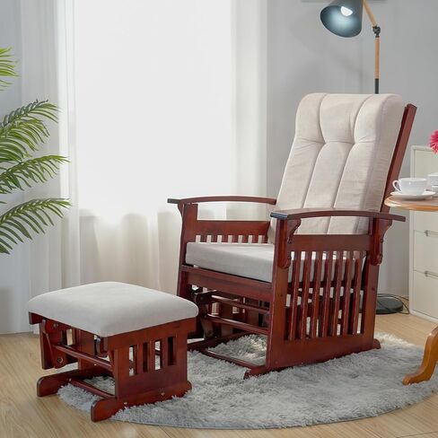 Glider Rocking Chair Nursery with Ottoman Smooth Rocking Motion, Easy to Assemble, Solid Hardwood Base Indoor Adult(Cream White) in Saudi Arabia