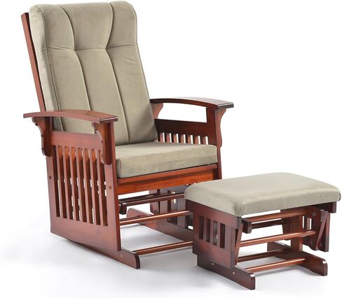 Glider Rocking Chair Nursery with Ottoman Smooth Rocking Motion, Easy to Assemble, Solid Hardwood Base Indoor Adult(Cream White) in Saudi Arabia