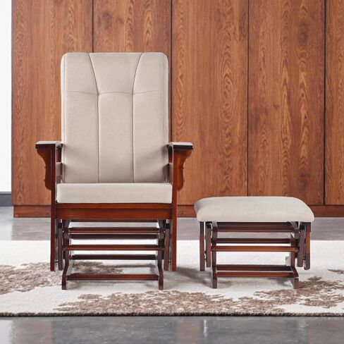 Glider Rocking Chair Nursery with Ottoman Smooth Rocking Motion, Easy to Assemble, Solid Hardwood Base Indoor Adult(Cream White) in Saudi Arabia