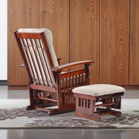 Glider Rocking Chair Nursery with Ottoman Smooth Rocking Motion, Easy to Assemble, Solid Hardwood Base Indoor Adult(Cream White) in Saudi Arabia