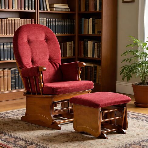 Glider Rocking Chair Nursery with Ottoman Smooth Rocking Motion, Easy to Assemble, Solid Hardwood Base Indoor Adult(Cream White) in Saudi Arabia