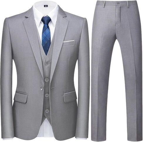 Mens Suits Regular Fit 3 Piece Tuxedo Blazer Jacket Vest Pants Formal Suit Set for Men Wedding Prom Casual in Saudi Arabia