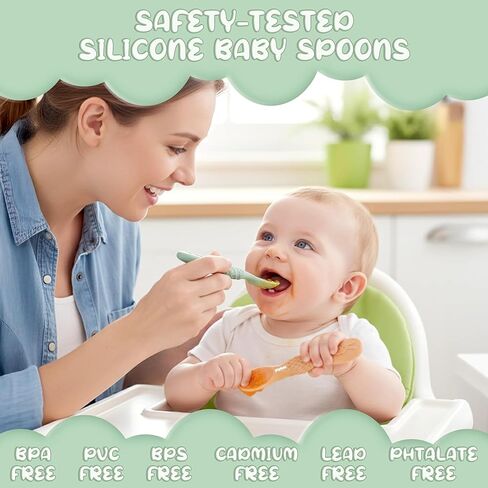 Silicone Baby Spoons self feeding 6 months, infant feeding spoons bpa free, self feeding spoons for babies 6-12 months, gootensils, baby self feeding spoon. in Kuwait
