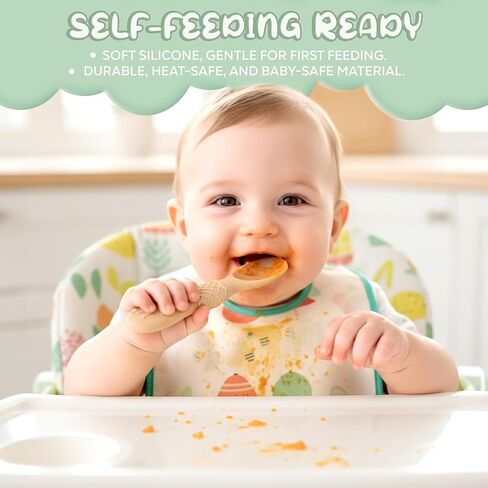 Silicone Baby Spoons self feeding 6 months, infant feeding spoons bpa free, self feeding spoons for babies 6-12 months, gootensils, baby self feeding spoon. in Kuwait