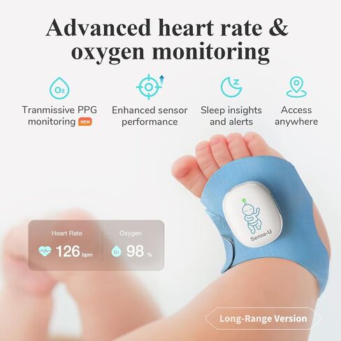 جهاز مراقبة الأطفال Sense-U Smart Sock Shoe 2 (طويل المدى) مع إمكانية الوصول من أي مكان: تتبع معدل ضربات القلب، وأنماط النوم، مع مستشعر القدم PPG الناقل in Kuwait