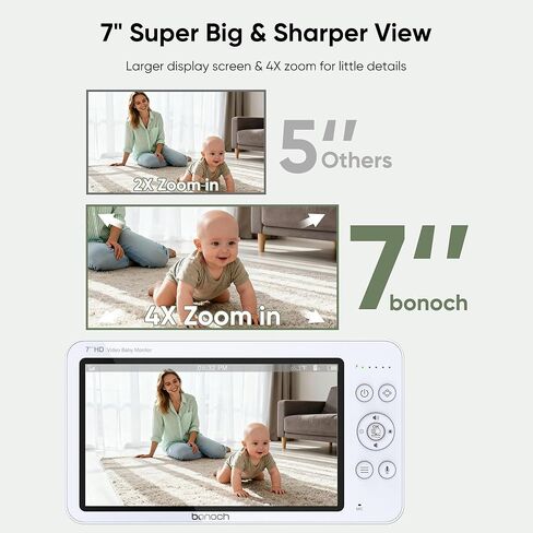 جهاز مراقبة الأطفال Bonoch مقاس 7 بوصات بدون شبكة WiFi، شاشة فيديو ميجا فيو بدقة 1080 بكسل مطورة مع كاميرا وصوت، بطارية 6000 مللي أمبير في الساعة، وضع VOX، رؤية ليلية، مقاومة للاختراق، جهاز تحكم عن بعد PTZ، ضوضاء بيضاء، هدايا للآباء in Kuwait