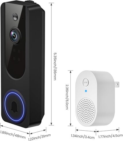 Hubposh Doorbell Camera Wireless with Indoor Receiver, Baby Monitor, Battery Powered, AI Human and Motion Detection, 2 Way Talk, 1080P Night Vision, Cloud Storage (Sold Separately) in Kuwait