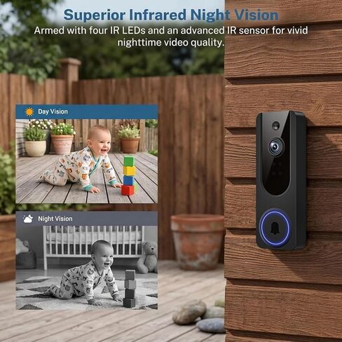 Hubposh Doorbell Camera Wireless with Indoor Receiver, Baby Monitor, Battery Powered, AI Human and Motion Detection, 2 Way Talk, 1080P Night Vision, Cloud Storage (Sold Separately) in Kuwait