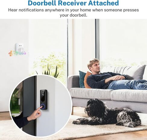 Hubposh Doorbell Camera Wireless with Indoor Receiver, Baby Monitor, Battery Powered, AI Human and Motion Detection, 2 Way Talk, 1080P Night Vision, Cloud Storage (Sold Separately) in Kuwait