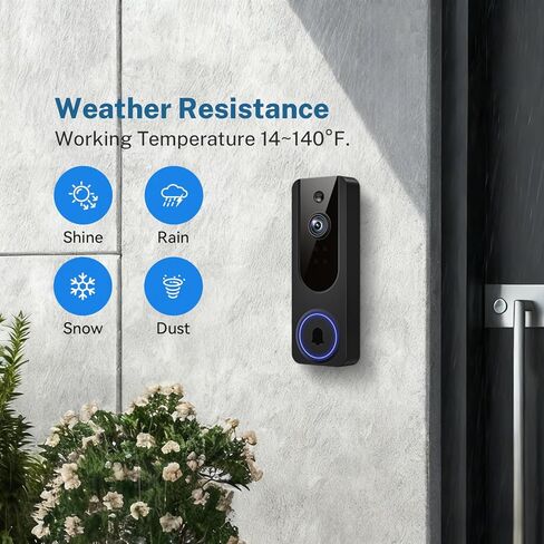 Hubposh Doorbell Camera Wireless with Indoor Receiver, Baby Monitor, Battery Powered, AI Human and Motion Detection, 2 Way Talk, 1080P Night Vision, Cloud Storage (Sold Separately) in Kuwait