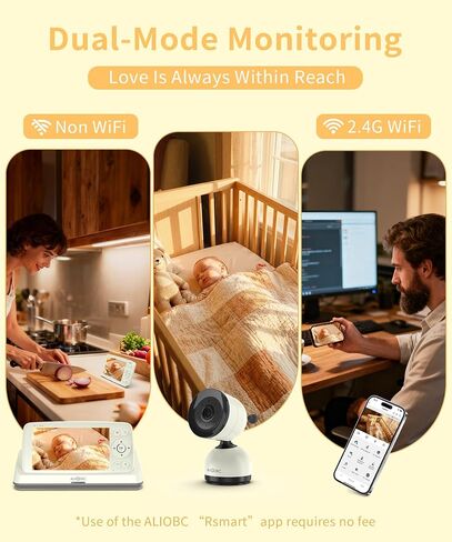 ALIOBC Baby Monitor with Camera and Audio AI Smart Video Baby Camera | WiFi & No-WiFi Modes Cry Detection Night Vision 1080p FHD Camera and 5" Large Screen Two-Way Talk 1K ft Range for New Parents in Kuwait