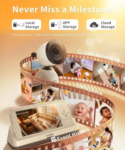 ALIOBC Baby Monitor with Camera and Audio AI Smart Video Baby Camera | WiFi & No-WiFi Modes Cry Detection Night Vision 1080p FHD Camera and 5" Large Screen Two-Way Talk 1K ft Range for New Parents in Kuwait