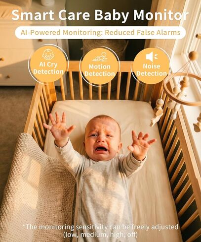 ALIOBC Baby Monitor with Camera and Audio AI Smart Video Baby Camera | WiFi & No-WiFi Modes Cry Detection Night Vision 1080p FHD Camera and 5" Large Screen Two-Way Talk 1K ft Range for New Parents in Kuwait