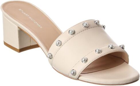 صندل جلدي من Stuart Weitzman Pearl 50 Slide، 7، أبيض in Kuwait