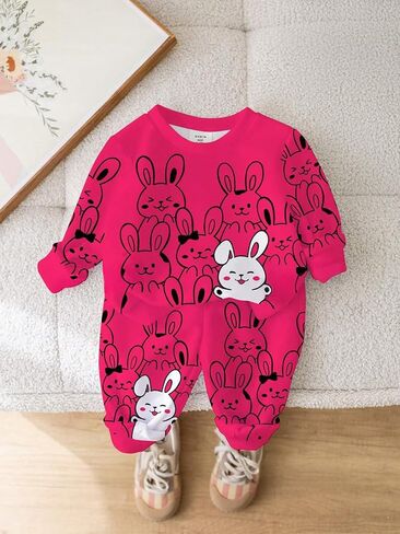 Girls' 2-Piece Set, Rabbit Print Long Sleeve Top & Pants, Pink Bunny Cute Girl Hoodie for Baby Toddler in Kuwait