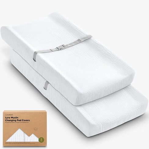 2-Pack Muslin Diaper Changing Pad Covers Boy, Girl – Soft Breathable Muslin Cotton Changing Table Cover, Organic Baby Changing Pad Sheets, Contoured Change Pads Liners Washable 32 x 16 (Slate) in Kuwait
