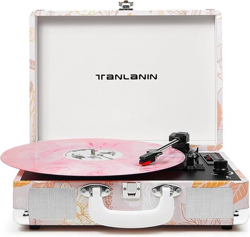 TANALNIN Vinyl Record Player, 3-Speed Bluetooth Portable Suitcase Turntable with Built-in Speakers, USB Recording, RCA Output, AUX Input/Output, Vintage Vinyl Player for Home, Bedroom or Gifting,Black in Saudi Arabia