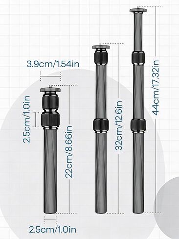 Carbon Fiber Tripod Center Columns Pole, 3-Section Tripod Extension Tube with 1/4" and 3/8" Screw Thread, Max Load 22lbs, 17.3in, Widely Compatible with Phones, Camera Mount, Microphone, Monitors in Kuwait