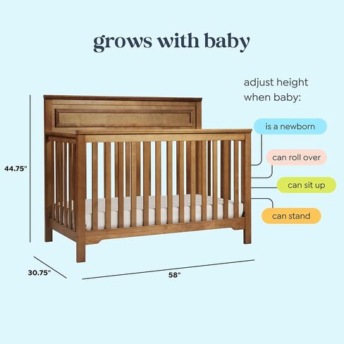 daVinci Autumn 4-in-1 Baby Crib Convertible to Toddler Bed, Daybed, Full-Size Bed - Easy Assembly - GREENGUARD Certified - 4 Adjustable Mattress Heights - Conversion Kit Sold Separately, Chestnut in Kuwait