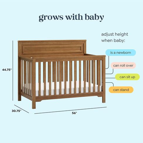 daVinci Autumn 4-in-1 Baby Crib Convertible to Toddler Bed, Daybed, Full-Size Bed - Easy Assembly - GREENGUARD Certified - 4 Adjustable Mattress Heights - Conversion Kit Sold Separately, Chestnut in Kuwait