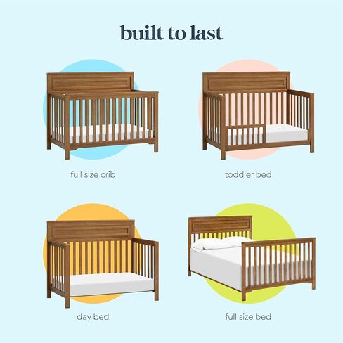 daVinci Autumn 4-in-1 Baby Crib Convertible to Toddler Bed, Daybed, Full-Size Bed - Easy Assembly - GREENGUARD Certified - 4 Adjustable Mattress Heights - Conversion Kit Sold Separately, Chestnut in Kuwait
