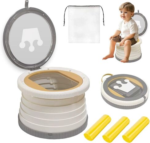 Portable, Foldable Potty seat for Toddler, Training Toilet Seat Emergency Toilet The Bottom Has the Function of Storing Garbage Bags for Car, Camping (Grey) in Kuwait