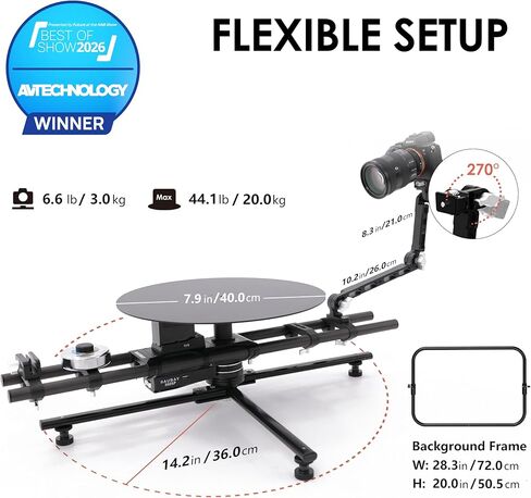 RAUBAY Motorized 360 Degree Spinner (Pro Version) Professional Photography Booth, Rotating Camera Slider, Stable Spinning Platform for Commercial Video, 3D Scanning, Time-Lapse Shooting - 360SP in Kuwait