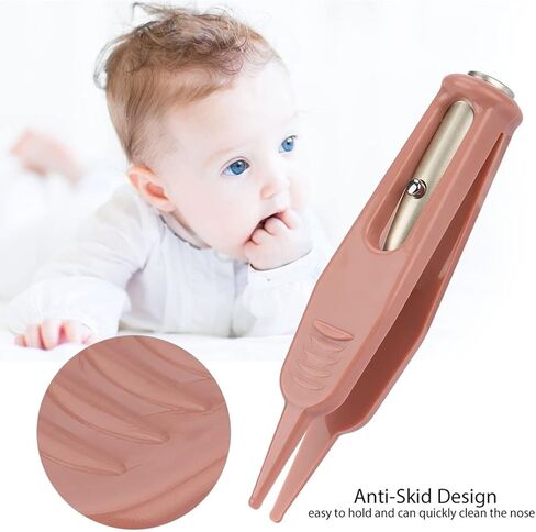 Baby Nasal Tweezer, Baby Nasal Tweezers Anti Skid Clamp/Holder Tweezer Safety Round Head Cleaning Tweezers Ear Nose Navel Cleaner Clamp/Holder Tool with LED Light in Kuwait