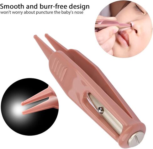 Baby Nasal Tweezer, Baby Nasal Tweezers Anti Skid Clamp/Holder Tweezer Safety Round Head Cleaning Tweezers Ear Nose Navel Cleaner Clamp/Holder Tool with LED Light in Kuwait