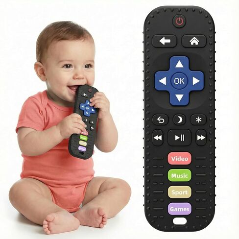 Baby Teething Toys, Remote Control Sensory Teether, Silicone Chew Toy for Teething Relief, BPA-Free Baby Remote Gift for Infants 3-6, 6-12 Months (Black) in Saudi Arabia