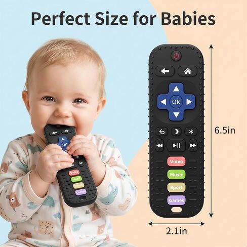 Baby Teething Toys, Remote Control Sensory Teether, Silicone Chew Toy for Teething Relief, BPA-Free Baby Remote Gift for Infants 3-6, 6-12 Months (Black) in Saudi Arabia