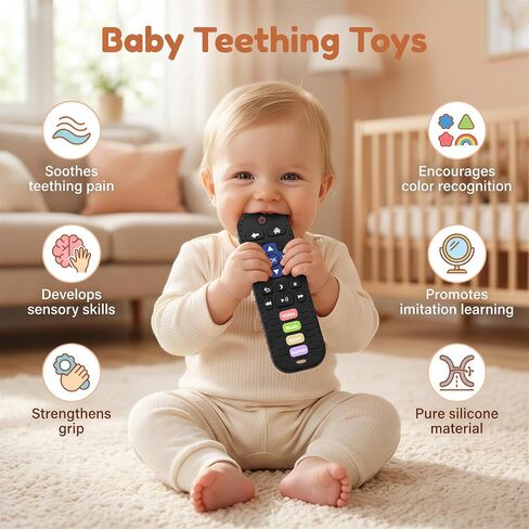 Baby Teething Toys, Remote Control Sensory Teether, Silicone Chew Toy for Teething Relief, BPA-Free Baby Remote Gift for Infants 3-6, 6-12 Months (Black) in Saudi Arabia
