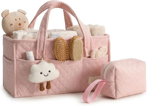 PeraBella Baby Diaper Caddy Organizer, Baby Basket Shower Gift, Portable Changing Table Basket, Postpartum Caddy & Tote Bag Pouch, Newborn Boy & Girl Nursery Essentials Registry, Car Diaper Organizer in Saudi Arabia