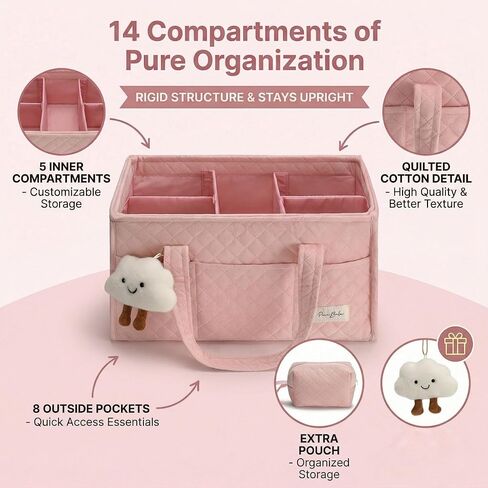 PeraBella Baby Diaper Caddy Organizer, Baby Basket Shower Gift, Portable Changing Table Basket, Postpartum Caddy & Tote Bag Pouch, Newborn Boy & Girl Nursery Essentials Registry, Car Diaper Organizer in Saudi Arabia