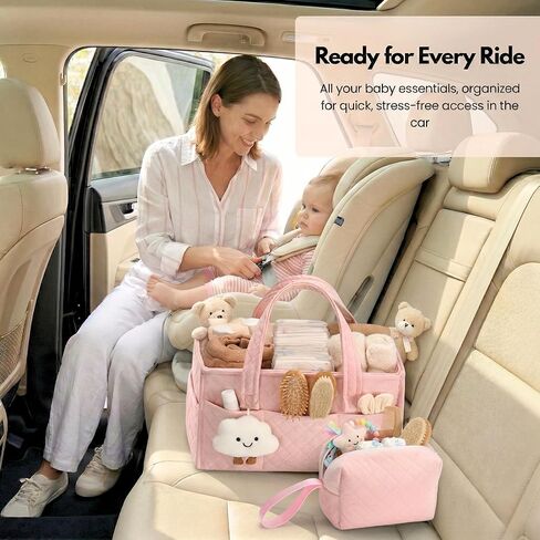 PeraBella Baby Diaper Caddy Organizer, Baby Basket Shower Gift, Portable Changing Table Basket, Postpartum Caddy & Tote Bag Pouch, Newborn Boy & Girl Nursery Essentials Registry, Car Diaper Organizer in Saudi Arabia