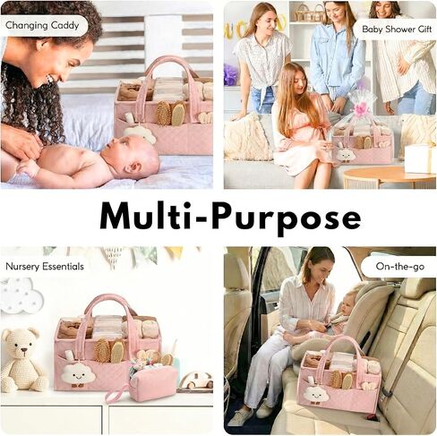 PeraBella Baby Diaper Caddy Organizer, Baby Basket Shower Gift, Portable Changing Table Basket, Postpartum Caddy & Tote Bag Pouch, Newborn Boy & Girl Nursery Essentials Registry, Car Diaper Organizer in Saudi Arabia