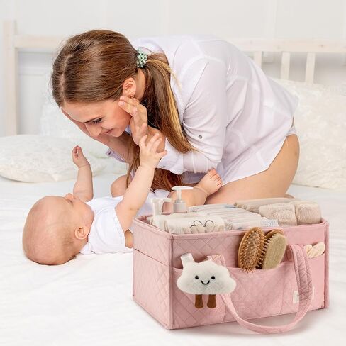 PeraBella Baby Diaper Caddy Organizer, Baby Basket Shower Gift, Portable Changing Table Basket, Postpartum Caddy & Tote Bag Pouch, Newborn Boy & Girl Nursery Essentials Registry, Car Diaper Organizer in Saudi Arabia