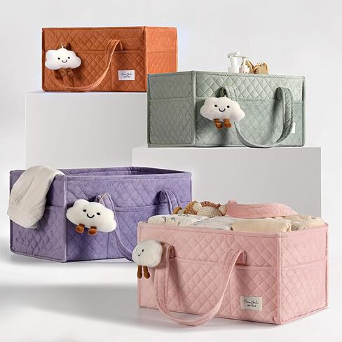 PeraBella Baby Diaper Caddy Organizer, Baby Basket Shower Gift, Portable Changing Table Basket, Postpartum Caddy & Tote Bag Pouch, Newborn Boy & Girl Nursery Essentials Registry, Car Diaper Organizer in Saudi Arabia