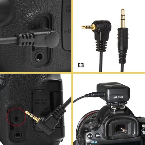 Pixel 3.5mm-E3 Photographic Equipment Wireless Shutter Release Remote Control Connecting Cable E3 for Canon Digital Camera Rebel EOS1300D,300D,60D,60Da,70D,80D in Kuwait