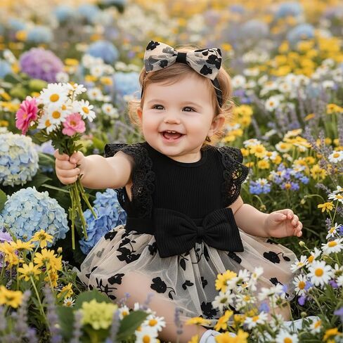Baby Girl Romper Dress, Tulle Skirt Bodysuit Ruffle Sleeveless Summer Outfit with Headband for Infants 0-12M in Saudi Arabia