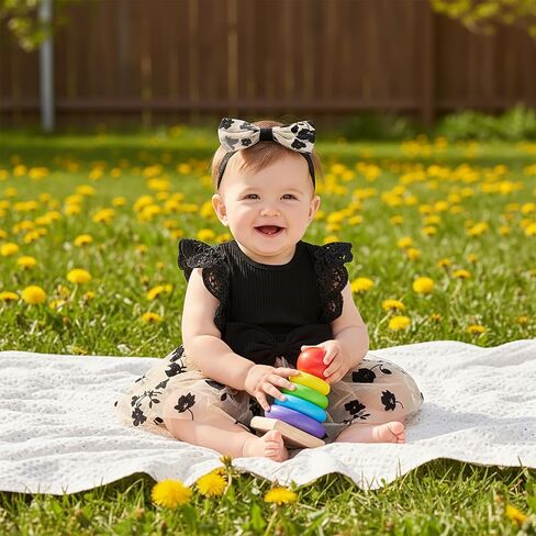 Baby Girl Romper Dress, Tulle Skirt Bodysuit Ruffle Sleeveless Summer Outfit with Headband for Infants 0-12M in Saudi Arabia