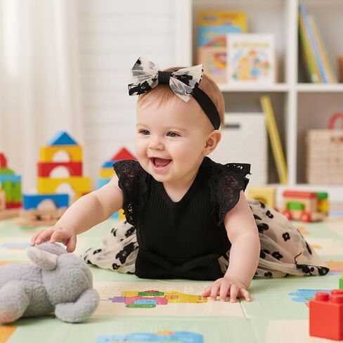 Baby Girl Romper Dress, Tulle Skirt Bodysuit Ruffle Sleeveless Summer Outfit with Headband for Infants 0-12M in Saudi Arabia