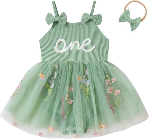 Vieille Baby Girl 1st Birthday Clothes One Year Old Romper Tutu Dress Sleeveless Bodysuit Cake Smash Outfits in Kuwait