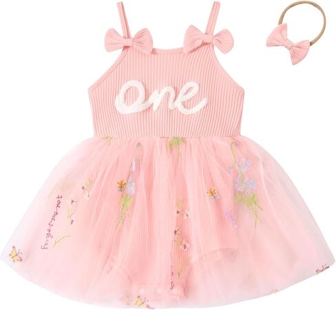 Vieille Baby Girl 1st Birthday Clothes One Year Old Romper Tutu Dress Sleeveless Bodysuit Cake Smash Outfits in Kuwait