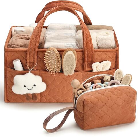 PeraBella Baby Diaper Caddy Organizer, Baby Basket Shower Gift, Portable Changing Table Basket, Postpartum Caddy & Tote Bag Pouch, Newborn Boy & Girl Nursery Essentials Registry, Car Diaper Organizer in Saudi Arabia