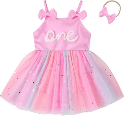 Vieille Baby Girl 1st Birthday Clothes One Year Old Romper Tutu Dress Sleeveless Bodysuit Cake Smash Outfits in Kuwait