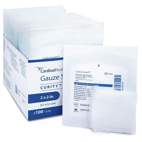 Covidien 1806 Curity Gauze Sponge, Sterile 2's in Peel-Back Package, 2" x 2", 8-ply (Pack of 100) in Kuwait