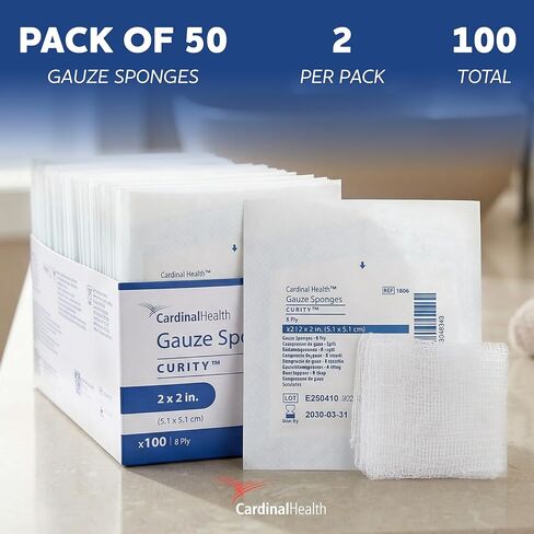 Covidien 1806 Curity Gauze Sponge, Sterile 2's in Peel-Back Package, 2" x 2", 8-ply (Pack of 100) in Kuwait
