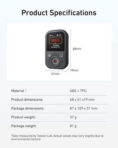 TELESIN T13 Bluetooth Waterproof Remote for DJI Osmo Action 6 5 Pro 4 & Osmo 360, 1.4'' HD Color Screen, 50m Wireless Control, One-Press Wake & Shooting, 8-Hour Battery with Adjustable Wrist Strap in Kuwait