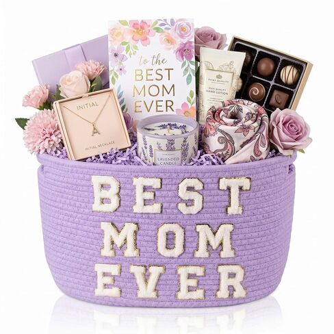 Willinglong Mother's Day Empty Basket for Gifts with Best MOM Ever Pattern, Woven Baskets with Handles for Mom, Mother's Day, Anniversary Birthday Party Home Decor, 15 x 10 x 9 Inch(Brown) in Kuwait